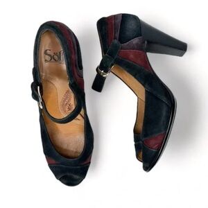 EUC- Sofft Colorblock Suede Peep-Toe Mary Jane Pumps